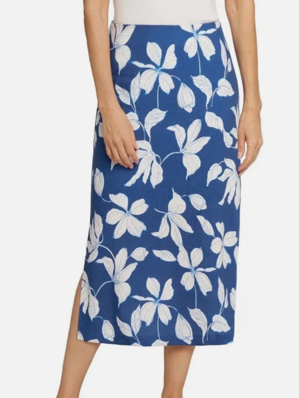 Matty M Womens Floral Linen Blend Midi Skirt XL
